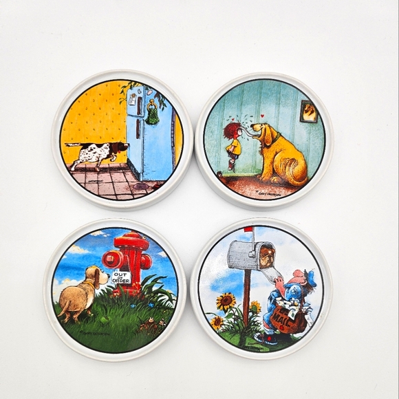 Clay Design Ceramic Coasters Gary Patterson Dog Lovers Set of 4 Rubber Bottom - Picture 1 of 8